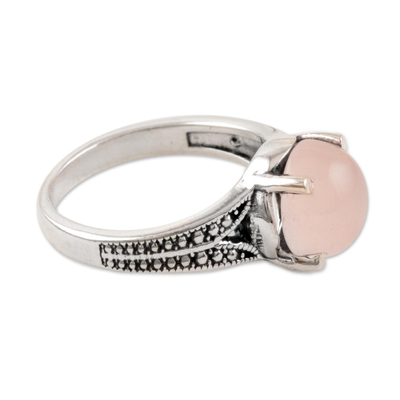 Rose quartz single-stone ring, 'Gleaming Pink' - Rose Quartz Single-Stone Ring Crafted in India