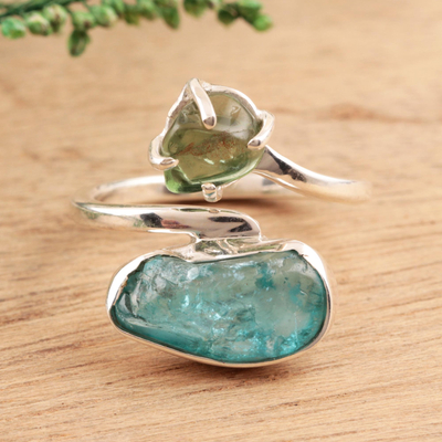 Apatite cocktail ring, 'Nugget Appeal' - Wrap-Style Apatite Cocktail Ring from India