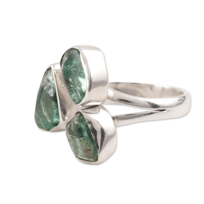 Apatite cocktail ring, 'Harmonious Wood' - Wrap-Style Apatite Nugget Cocktail Ring from India