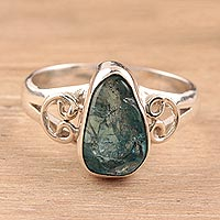 Apatite cocktail ring, 'Sea Delight' - Apatite Nugget Cocktail Ring from India