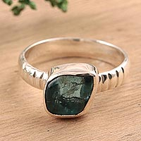 Apatite cocktail ring, 'Glorious Nugget' - Blue Apatite Cocktail Ring Crafted in India