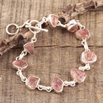 Rose quartz link bracelet, 'Beautiful Nuggets' - Rose Quartz Nugget Link Bracelet Crafted in India