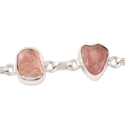 Rose quartz link bracelet, 'Beautiful Nuggets' - Rose Quartz Nugget Link Bracelet Crafted in India