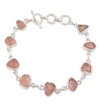Rose quartz link bracelet, 'Beautiful Nuggets' - Rose Quartz Nugget Link Bracelet Crafted in India