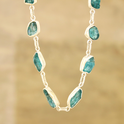 Apatite link necklace, 'Sea Nuggets' - Apatite Nugget Link Necklace Crafted in India