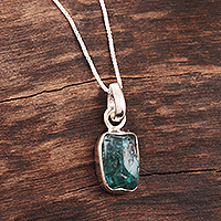 Apatite Nugget Pendant Necklace Crafted in India,'Appealing Sea'