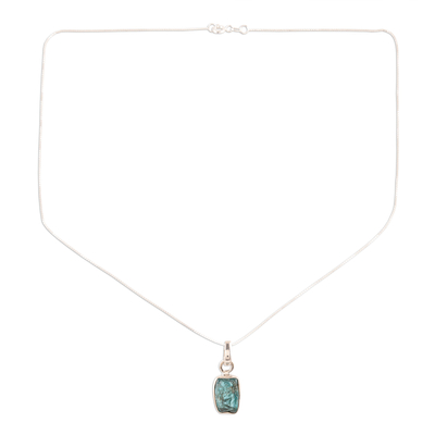 Apatite pendant necklace, 'Appealing Sea' - Apatite Nugget Pendant Necklace Crafted in India