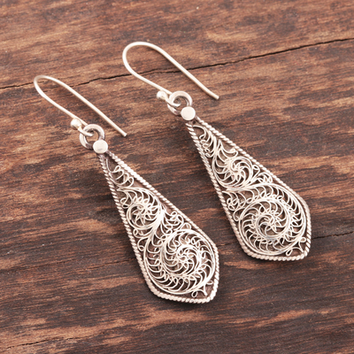 Sterling silver dangle earrings, 'Swirling Blades' - Swirl Pattern Sterling Silver Dangle Earrings from India