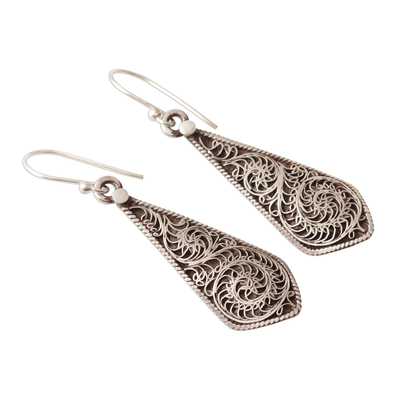 Sterling silver dangle earrings, 'Swirling Blades' - Swirl Pattern Sterling Silver Dangle Earrings from India