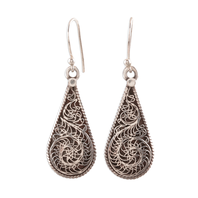 Sterling silver dangle earrings, 'Intricate Tears' - Swirl Pattern Sterling Silver Drop Dangle Earrings