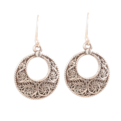 Sterling silver dangle earrings, 'Swirling Loops' - Swirl Pattern Sterling Silver Loop Dangle Earrings