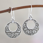 Sterling silver dangle earrings, 'Swirling Loops' - Swirl Pattern Sterling Silver Loop Dangle Earrings