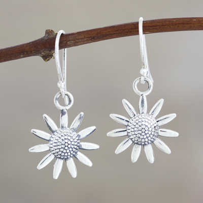 Sterling silver dangle earrings, 'Sunflower Glitter' - Sterling Silver Sunflower Dangle Earrings from India