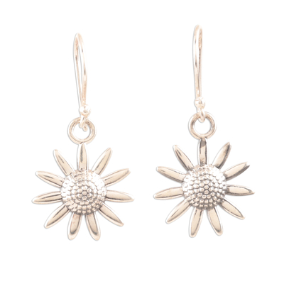 Sterling silver dangle earrings, 'Sunflower Glitter' - Sterling Silver Sunflower Dangle Earrings from India