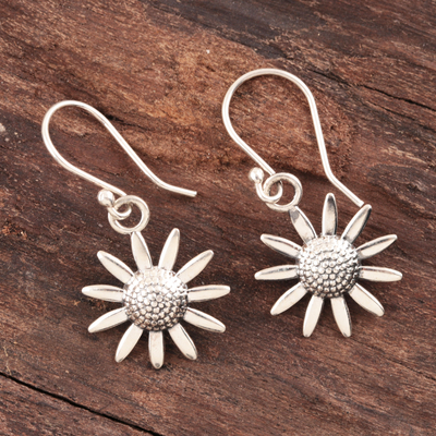 Sterling silver dangle earrings, 'Sunflower Glitter' - Sterling Silver Sunflower Dangle Earrings from India