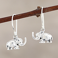 Sterling silver dangle earrings, 'Excited Elephants'