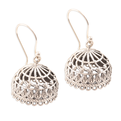 Sterling silver dangle earrings, 'Intricate Jhumki' - Openwork Sterling Silver Jhumki Dangle Earrings from India