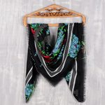 Scarf, 'Cerulean Flowers' - Screen Printed Modal Floral Scarf from India