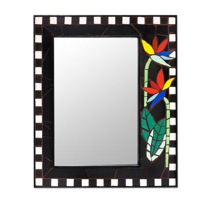 Ceramic Tile Floral Mosaic Wall Mirror from India
