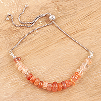Rhodium plated sunstone beaded bracelet, 'Charming Beads' - Adjustable Rhodium Plated Sunstone Beaded Bracelet