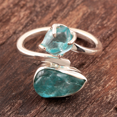 Apatite wrap ring, 'Nuggets' - Blue Apatite Wrap Ring Crafted in India