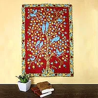 Handcrafted Floral Geometric 3 by 5 Ft Chain Stitch Rug - Kashmir Festival