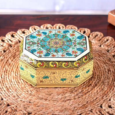 Decorative wood box, 'Persian Garden' - Velvet-Lined Decorative Wood Box from India
