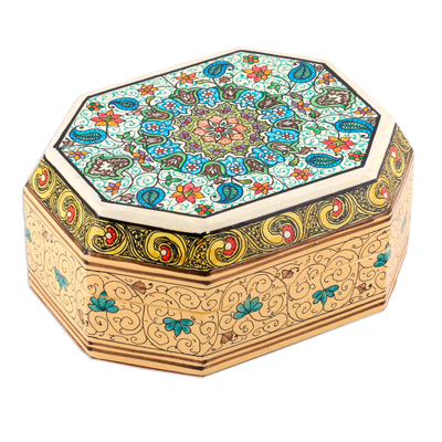 Decorative wood box, 'Persian Garden' - Velvet-Lined Decorative Wood Box from India