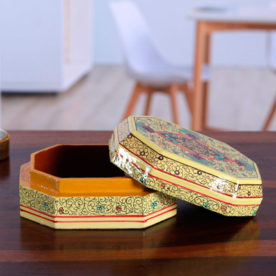 Dekorative Holzkiste - Kleine handbemalte Schmuck- oder Schmuckschatulle aus Indien