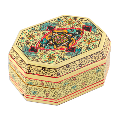 Decorative wood box, 'Persian Carpet' - Small Hand Painted Jewelry or Trinket Box from India