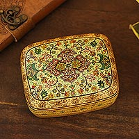 Decorative wood box, 'Persian Cross' - Velvet Lined Small Decorative Wood Box