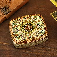 Decorative wood box, 'Persian Majesty' - Small Velvet-Lined Wood Decorative Box