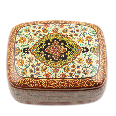 Decorative wood box, 'Persian Majesty' - Small Velvet-Lined Wood Decorative Box