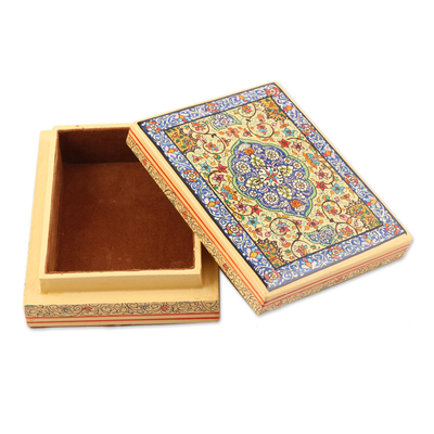 Decorative wood box, 'Persian Elegance' - Small Papier Mache and Wood Decorative Box