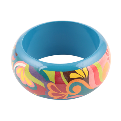 Hand-Painted Abstract Haldu Wood Bangle Bracelet from India