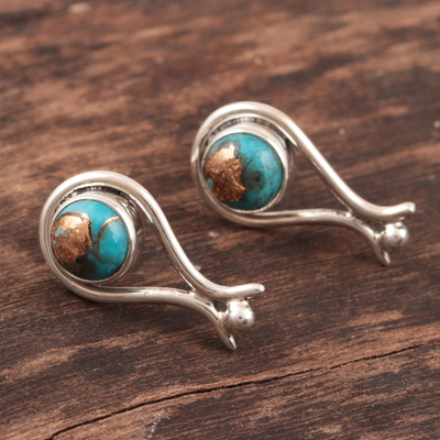 Composite turquoise drop earrings, 'Elegant Vibes' - Composite Turquoise Drop Earrings from India
