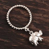 Sterling silver charm ring, 'Elephant Rope'