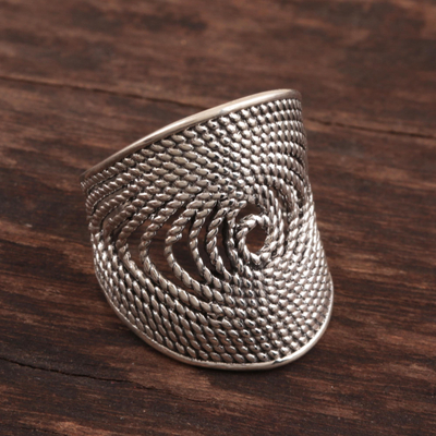 Sterling silver band ring, 'Glorious Circles' - Rope-Pattern Sterling Silver Band Ring from India