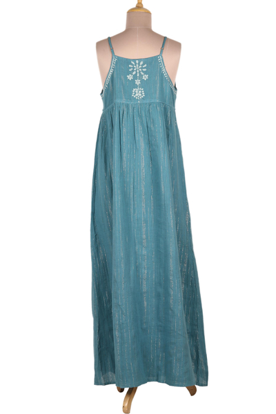 Embroidered Teal Cotton Sundress from India