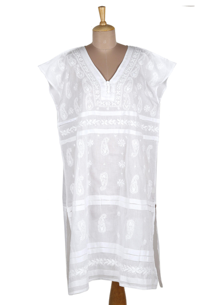 Lightweight Embroidered Cotton Shift in White