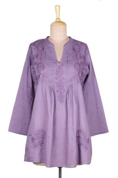 UNICEF Market | Hand Embroidered Lilac Cotton Tunic from India - Lilac ...