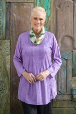 Embroidered cotton long tunic, 'Lilac Garden' - Hand Embroidered Lilac Cotton Tunic from India