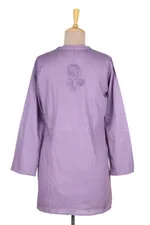 Embroidered cotton long tunic, 'Lilac Garden' - Hand Embroidered Lilac Cotton Tunic from India