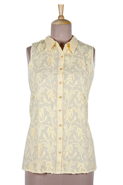 UNICEF Market | Sleeveless Pale Yellow Cotton Top with Floral ...