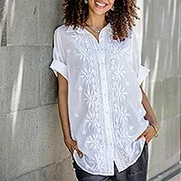 Featured review for Embroidered cotton blouse, Festive White