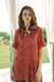 Embroidered cotton long shirt, 'Festive Terracotta' - Embroidered Floral Terracotta Cotton Shirt thumbail