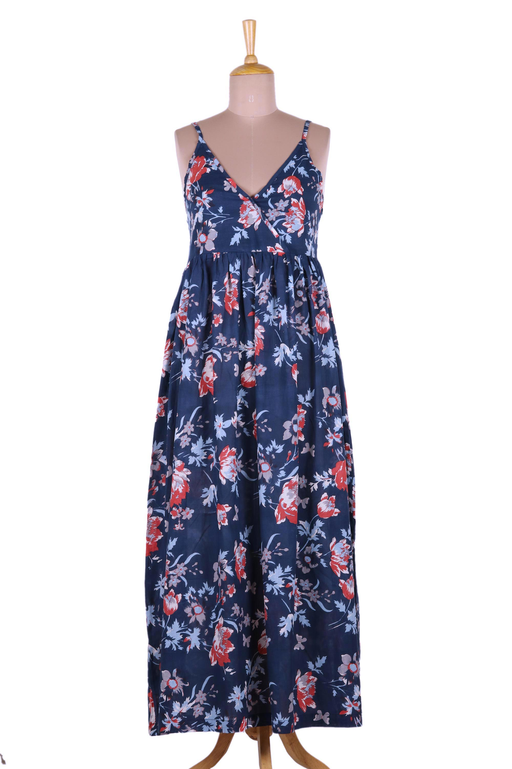 Screen Printed Cotton Sleeveless Sundress from India - Sunlit Spring ...