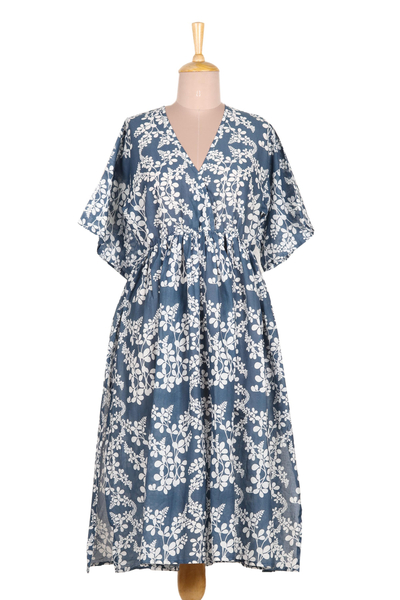 Screen Print Blue and White Cotton Dress