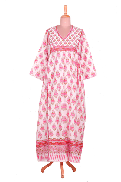 Pink Floral Print Cotton Maxi Dress