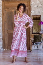 Cotton maxi dress, 'Boho Fantasy' - Pink Floral Print Cotton Maxi Dress